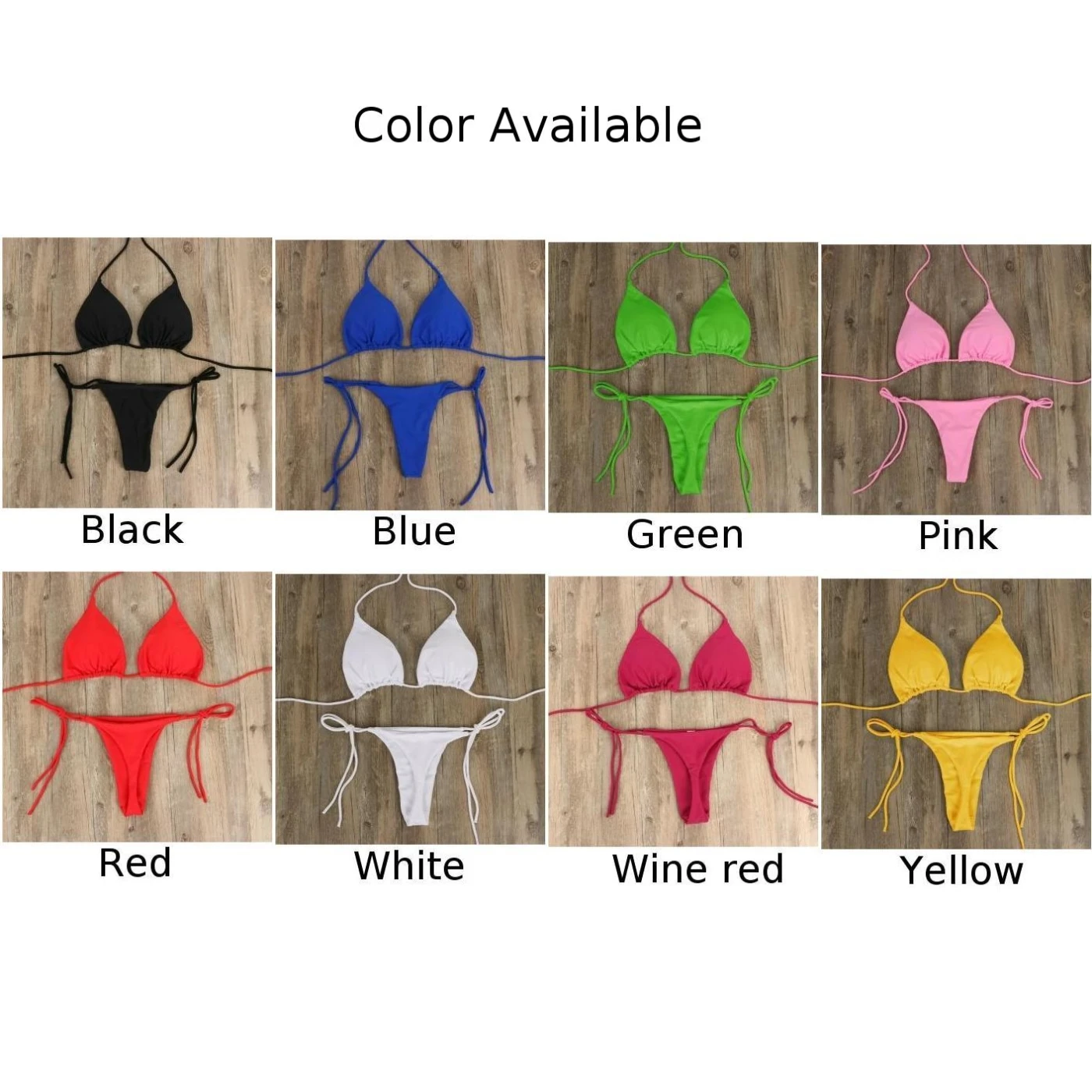 Women Tie Sexy Thong Bikini Set Side Swimsuit Bandage Style Brazilian Swimwear Split Strap Adjustable Solid Female Swimsuit Set - Image 4