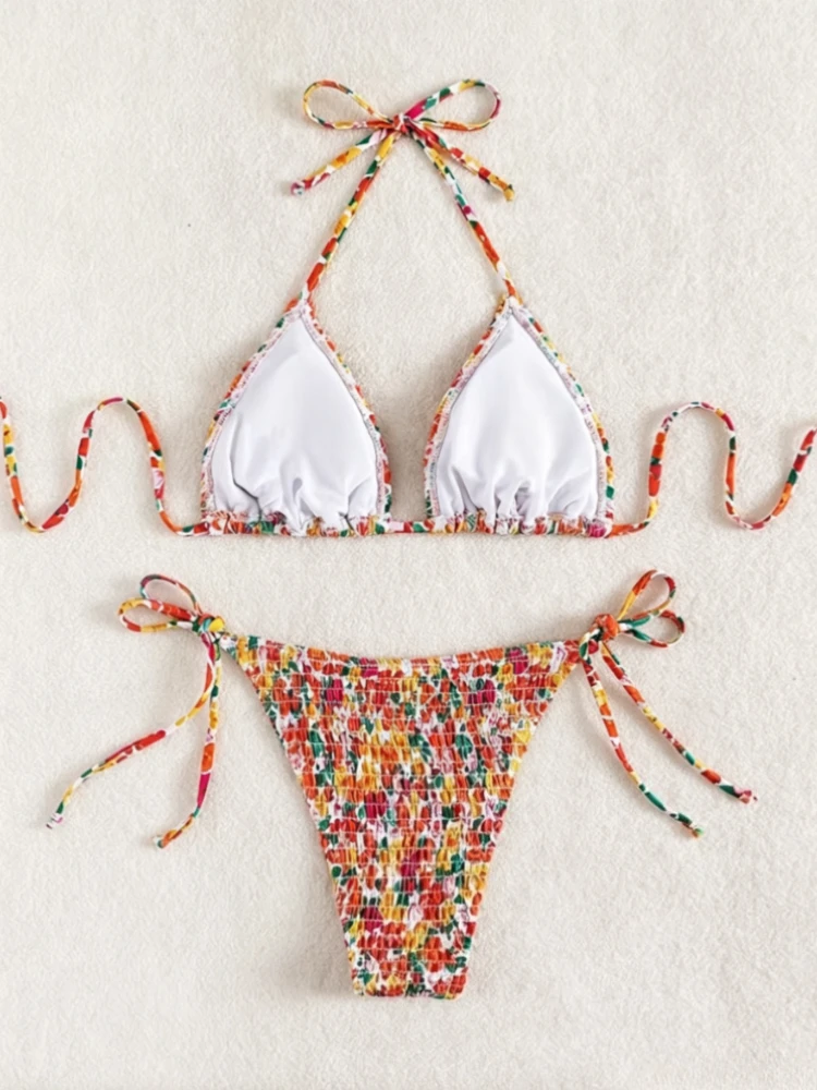 Women Y2K Japanese Lolita Floral Ruffle Two Piece Bikini Slim Sexy Outfit Summer Beach Daily Swimwear Ladies Holiday Wear - Image 2