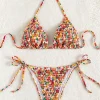 Women Y2K Japanese Lolita Floral Ruffle Two Piece Bikini Slim Sexy Outfit Summer Beach Daily Swimwear Ladies Holiday Wear