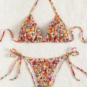 Women Y2K Japanese Lolita Floral Ruffle Two Piece Bikini Slim Sexy Outfit Summer Beach Daily Swimwear Ladies Holiday Wear