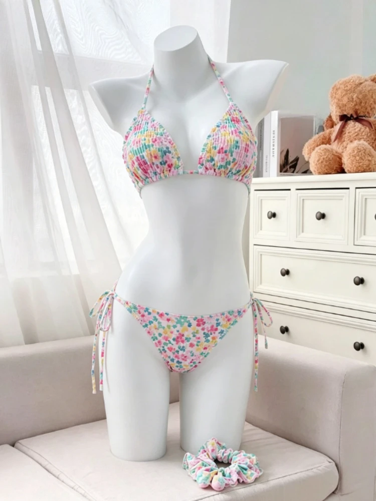 Women Y2K Japanese Lolita Floral Ruffle Two Piece Bikini Slim Sexy Outfit Summer Beach Daily Swimwear Ladies Holiday Wear - Image 5