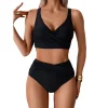 Women's Bikini Sets Two Piece Swimsuit High Waisted V Neck Twist Front Adjustable Spaghetti Straps Bathing Suit