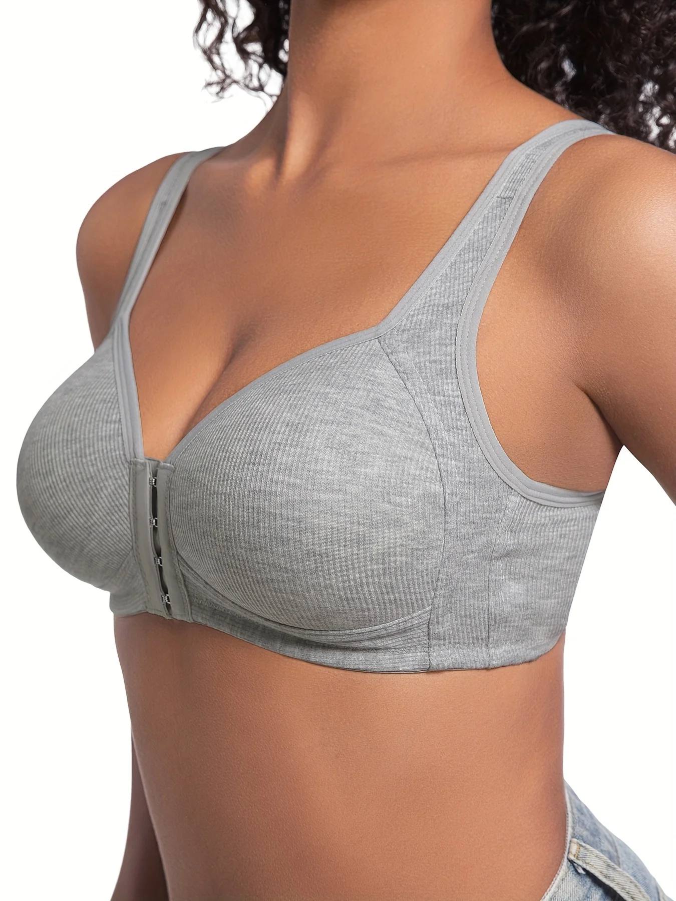Women's Bra Wire-Free Front Closure Solid Color Full Coverage Fixed Cups More Considerate for Middle-Aged And Elderly Individual - Image 3