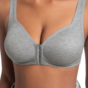 Women's Bra Wire-Free Front Closure Solid Color Full Coverage Fixed Cups More Considerate for Middle-Aged And Elderly Individual