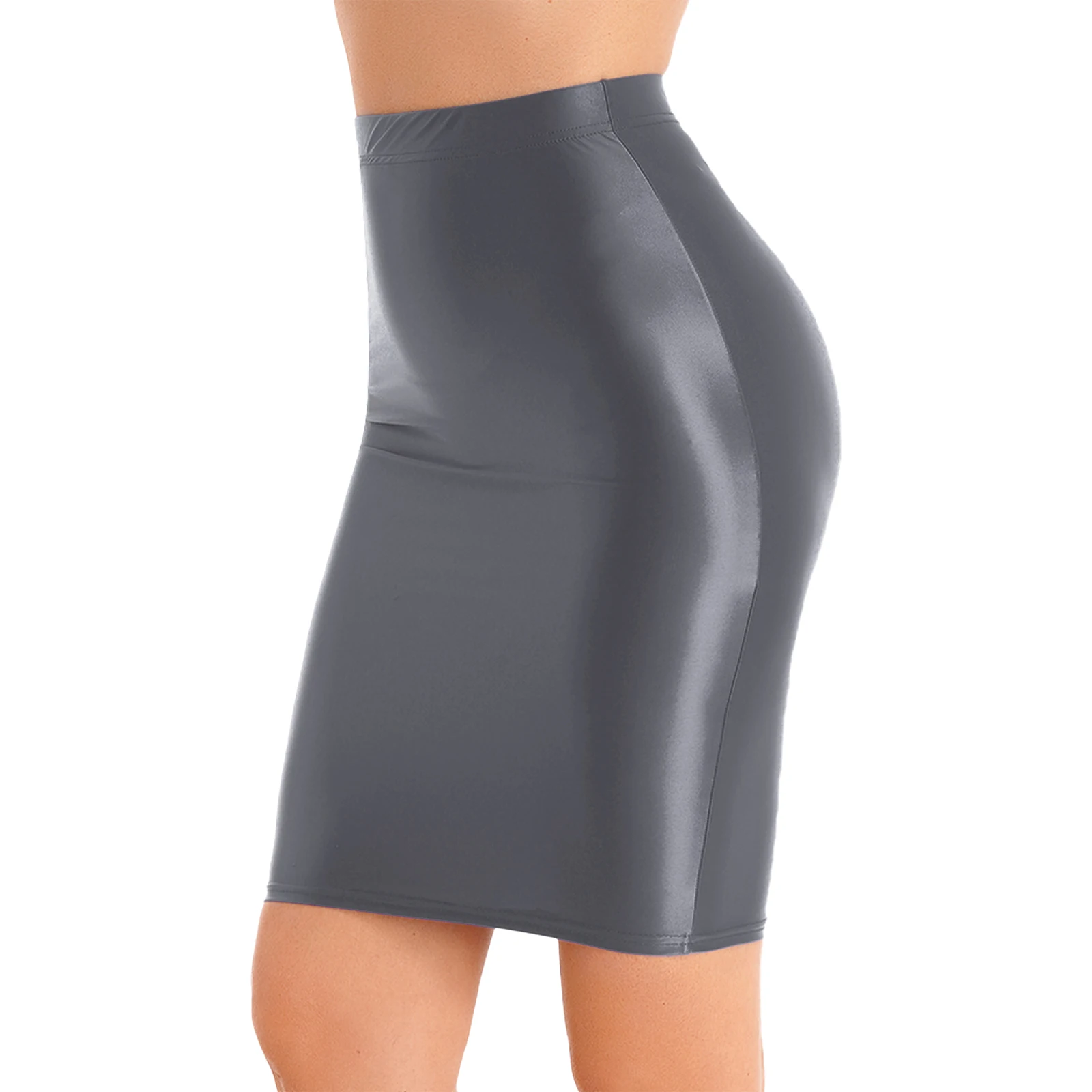 Womens Glossy Pencil Skirt Solid Bodycon Skirts Casual High Waist Rave Party Clubwear Elastic Miniskirt for Stage Performance - Image 2