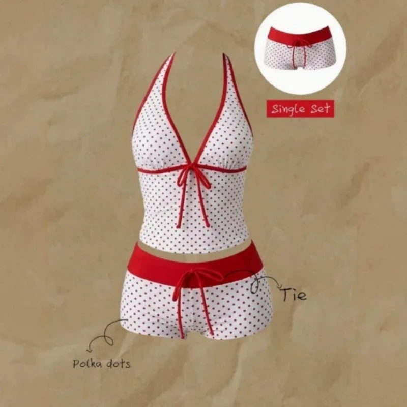 Womens Holiday Seaside Swim Sets 2-Piece Halter V-Neck Tie Strap Tankini Bodycon Contrast Waistband Beach Swimming Clothes - Image 5