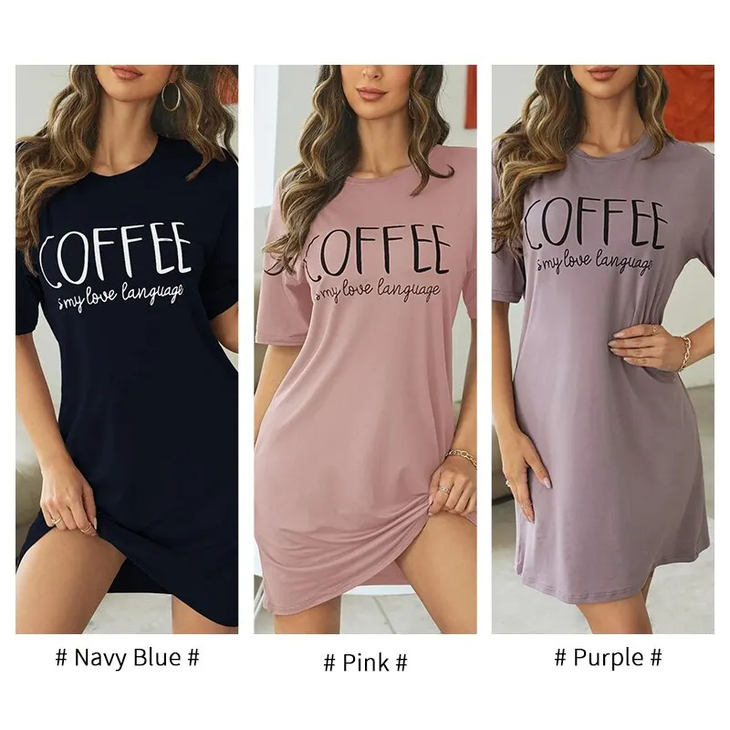 Women's Loose Fit Sleep Shirt with Coffee Letter Print - Casual & Comfy Short Sleeve Nightdress for Loungewear Pajamas - Image 6