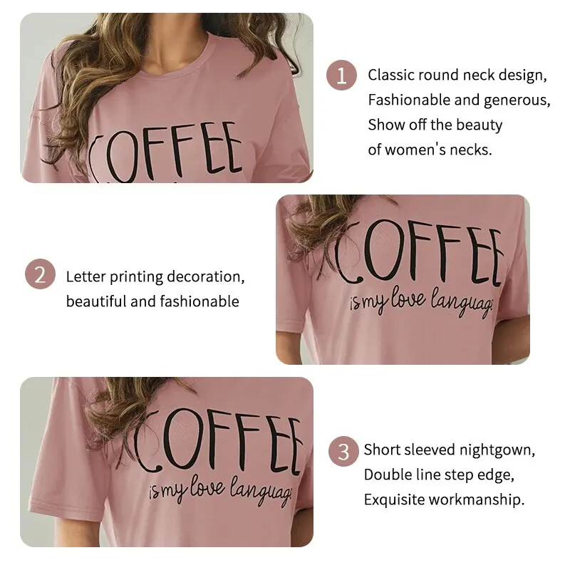 Women's Loose Fit Sleep Shirt with Coffee Letter Print - Casual & Comfy Short Sleeve Nightdress for Loungewear Pajamas - Image 4