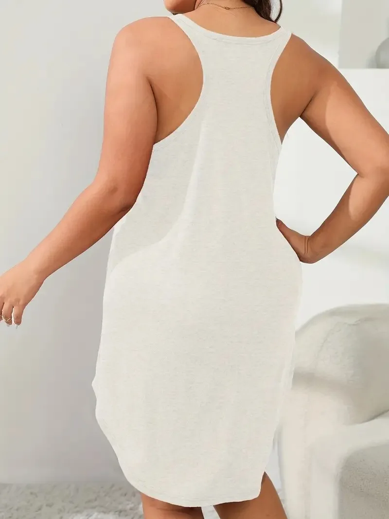 Women's Plus Size 1XL-5XL Basic Loungewear U-Neck Sleeveless Dress A-line Solid Color Casual Beach Dress Party Dress - Image 4