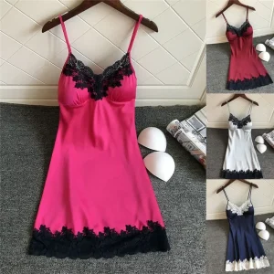 Women's Sexy Pajamas Halter Nightgown Thin Section with Bra Pads Lace Edge Summer Silk Loungewear Ice Silk Furniture Nightgowns