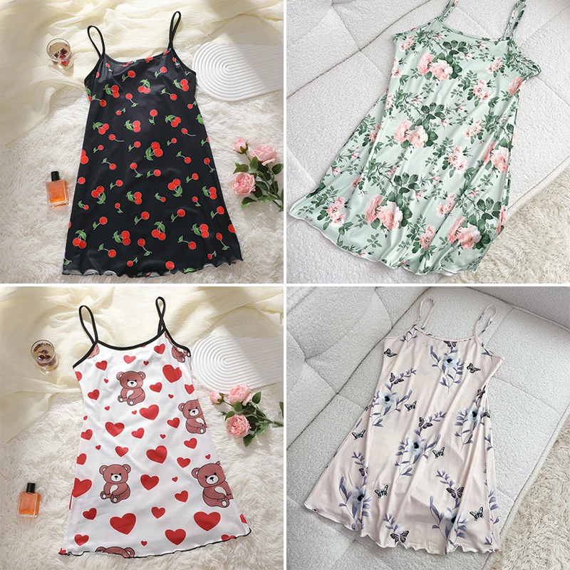Women's Sleepwear Summer Print Satin Nightgown Casual Sleeveless Night Dress Sexy Nightdress Home Clothes Sleepwear Dresses New - Image 4