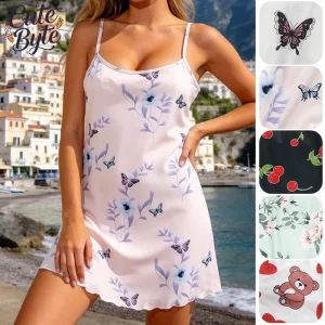 Women's Sleepwear Summer Print Satin Nightgown Casual Sleeveless Night Dress Sexy Nightdress Home Clothes Sleepwear Dresses New