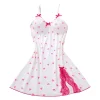 Women's Sleepwear Underwear Rose Lace Bow & Heart Print Sleep Dress Sexy Pijamas Set V Neck Pajamas Mini Nightgowns Hot Dress