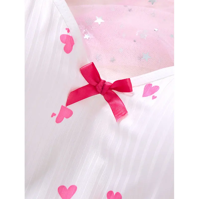 Women's Sleepwear Underwear Rose Lace Bow & Heart Print Sleep Dress Sexy Pijamas Set V Neck Pajamas Mini Nightgowns Hot Dress - Image 4