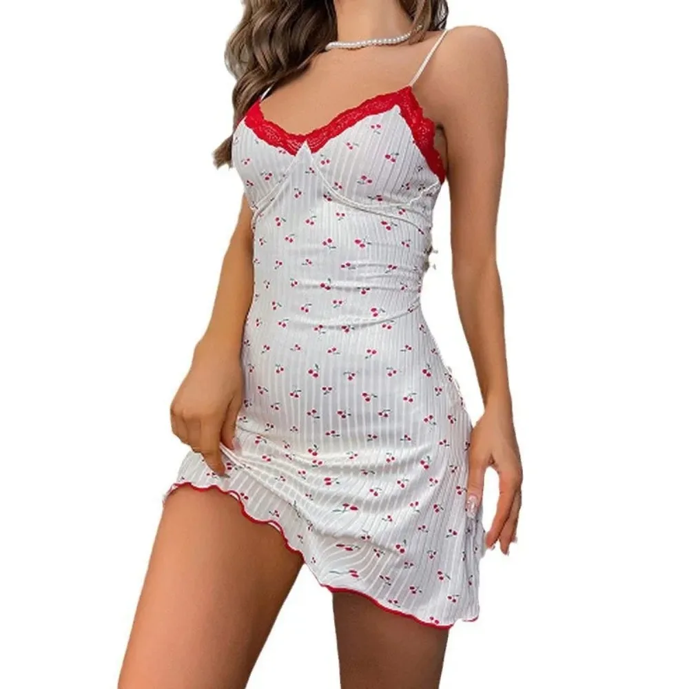 Women's Summer Sleepwear Heart Print Sling Dress Backless Casual Nightdress Short Skirt Soft Loungewear Homewear - Image 6