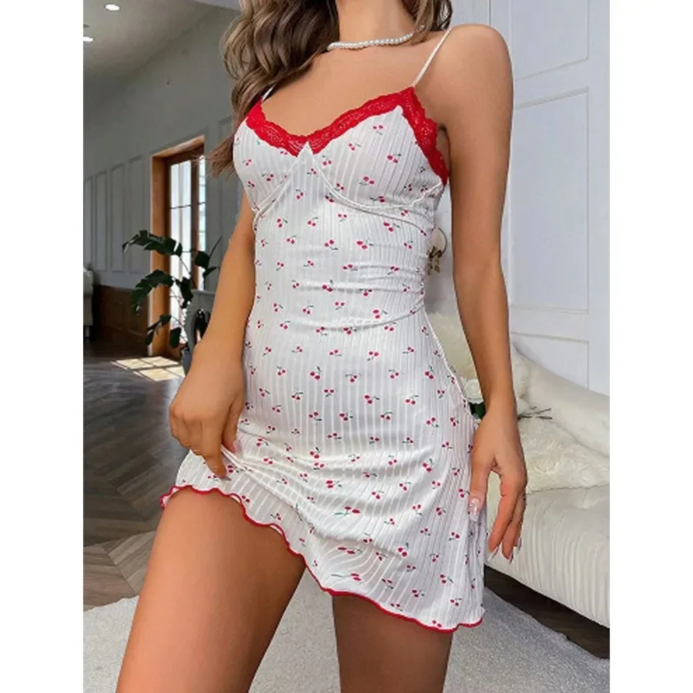 Women's Summer Sleepwear Heart Print Sling Dress Backless Casual Nightdress Short Skirt Soft Loungewear Homewear - Image 5