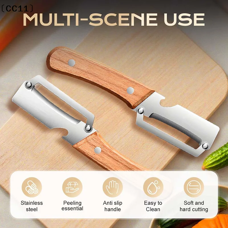 Wooden Multi Functional Vegetable Peeler Kitchen Veggie Fruit Carrot Orange & Potato Peeler With Ergonomic Handle Julienne〔CC11〕 - Image 2