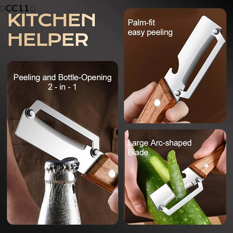 Wooden Multi Functional Vegetable Peeler Kitchen Veggie Fruit Carrot Orange & Potato Peeler With Ergonomic Handle Julienne〔CC11〕 - Image 4
