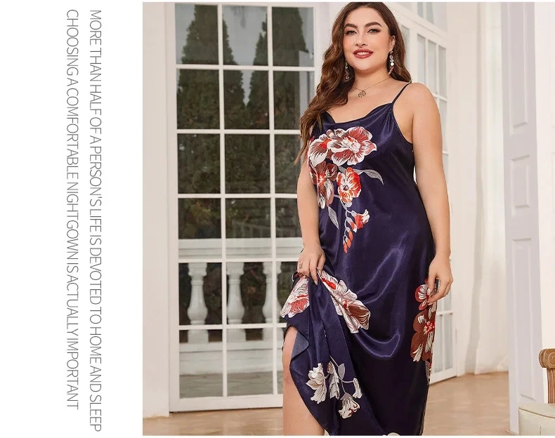 XL-5XL Big Size Sexy Suspender Nightdress Sleepwear Lingerie Summer Women Nightgown Loose Silky Satin Dressing Gown Loungewear - Image 5