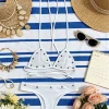 Y2K Women White Halter Bikini Set Metal Eyelet Trim Triangle Top & Trendy Low Waist Bottom Tie Back Two-Piece Swimwear Beachwear