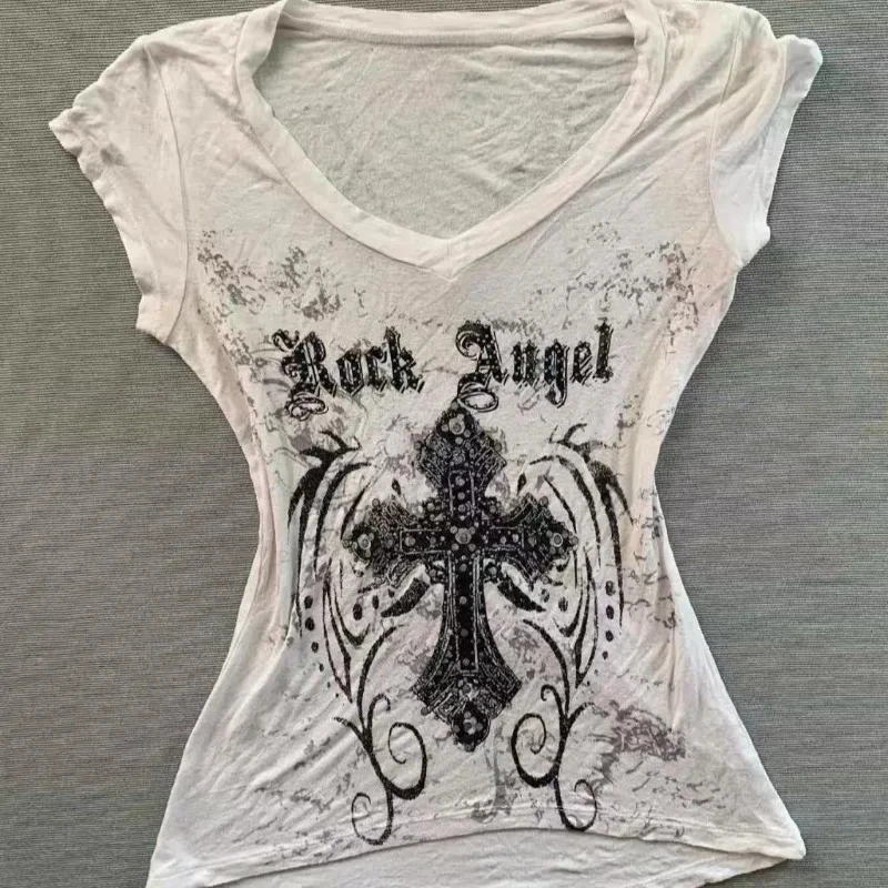 Y2k Crop Top Gothic Punk Printed T-shirts Women High Streetwear Subculture Hajuraku Tees Slim American Vintage T Shirt Outwear - Image 2