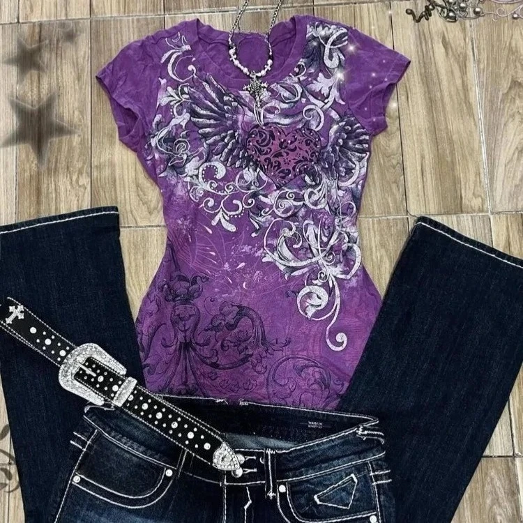 Y2k Crop Top Gothic Punk Printed T-shirts Women High Streetwear Subculture Hajuraku Tees Slim American Vintage T Shirt Outwear - Image 4