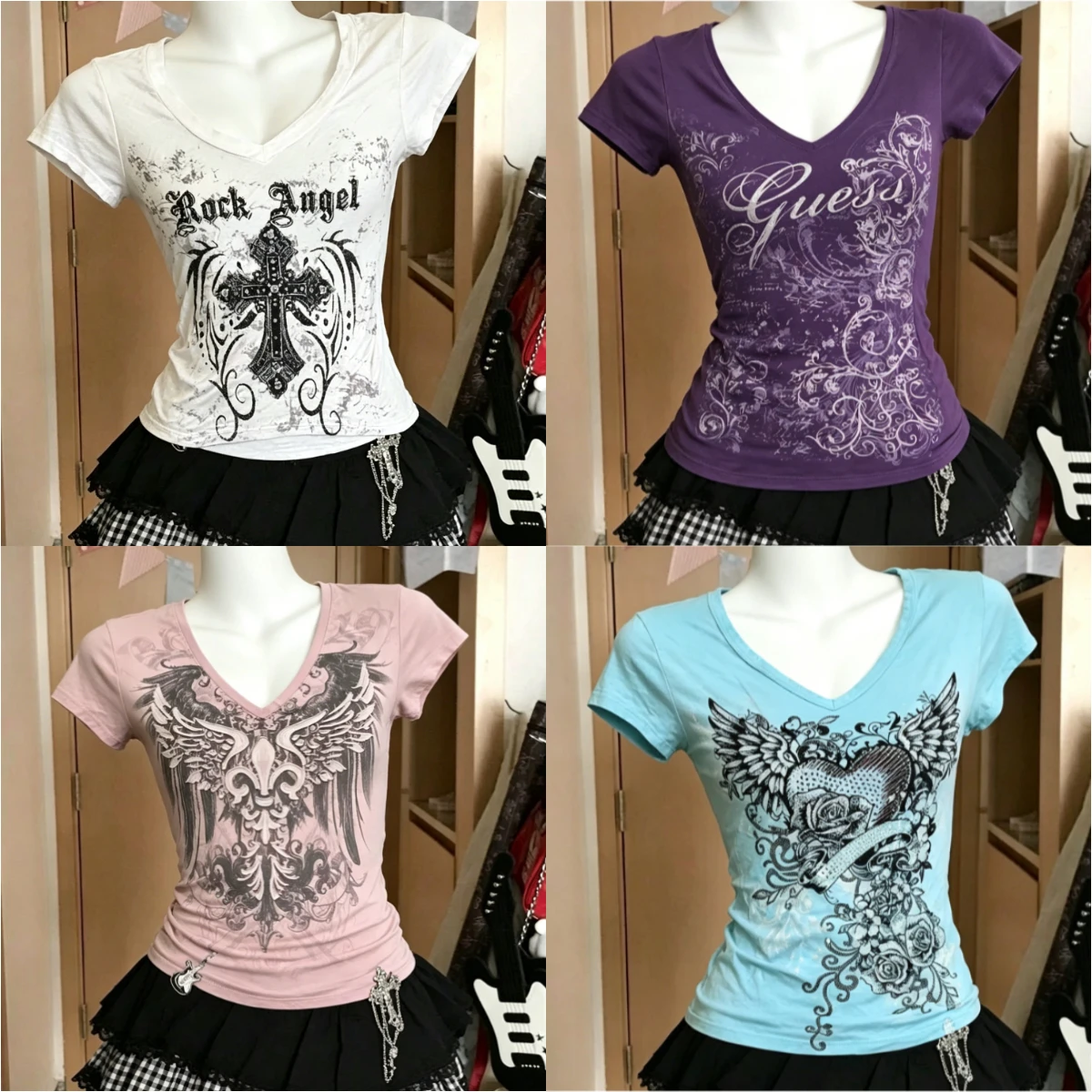 Y2k Crop Top Gothic Punk Printed T-shirts Women High Streetwear Subculture Hajuraku Tees Slim American Vintage T Shirt Outwear
