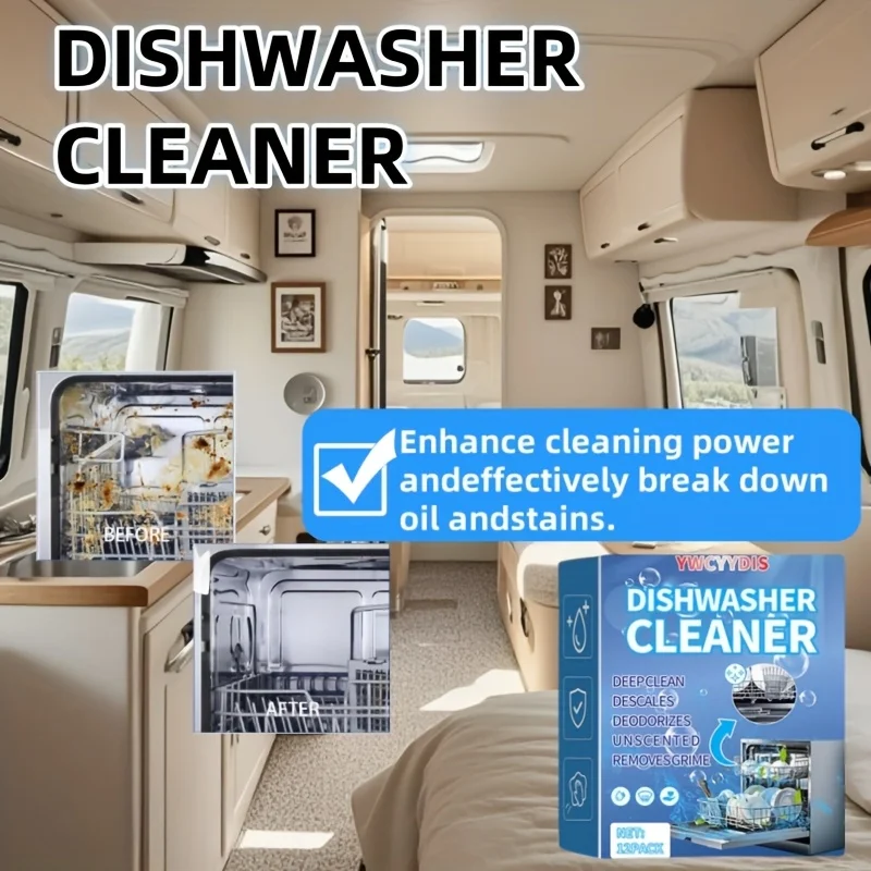 YWCYYDIS Dishwasher Cleaning Tablets Kitchen Home Dishwasher– 12 Count, Powerful Formula for Stubborn Stains, Grease & Odors - Image 2