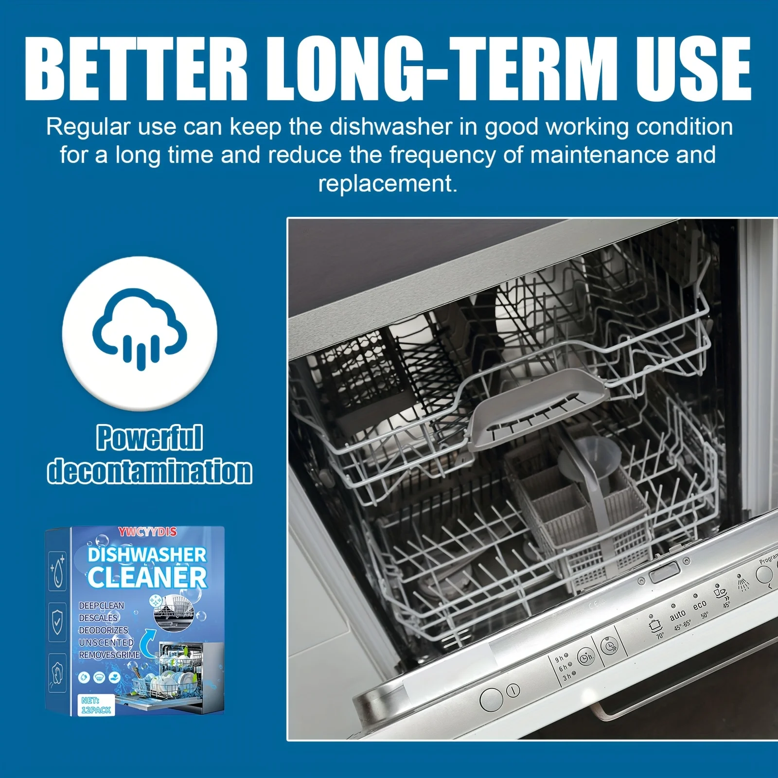 YWCYYDIS Dishwasher Cleaning Tablets Kitchen Home Dishwasher– 12 Count, Powerful Formula for Stubborn Stains, Grease & Odors - Image 4