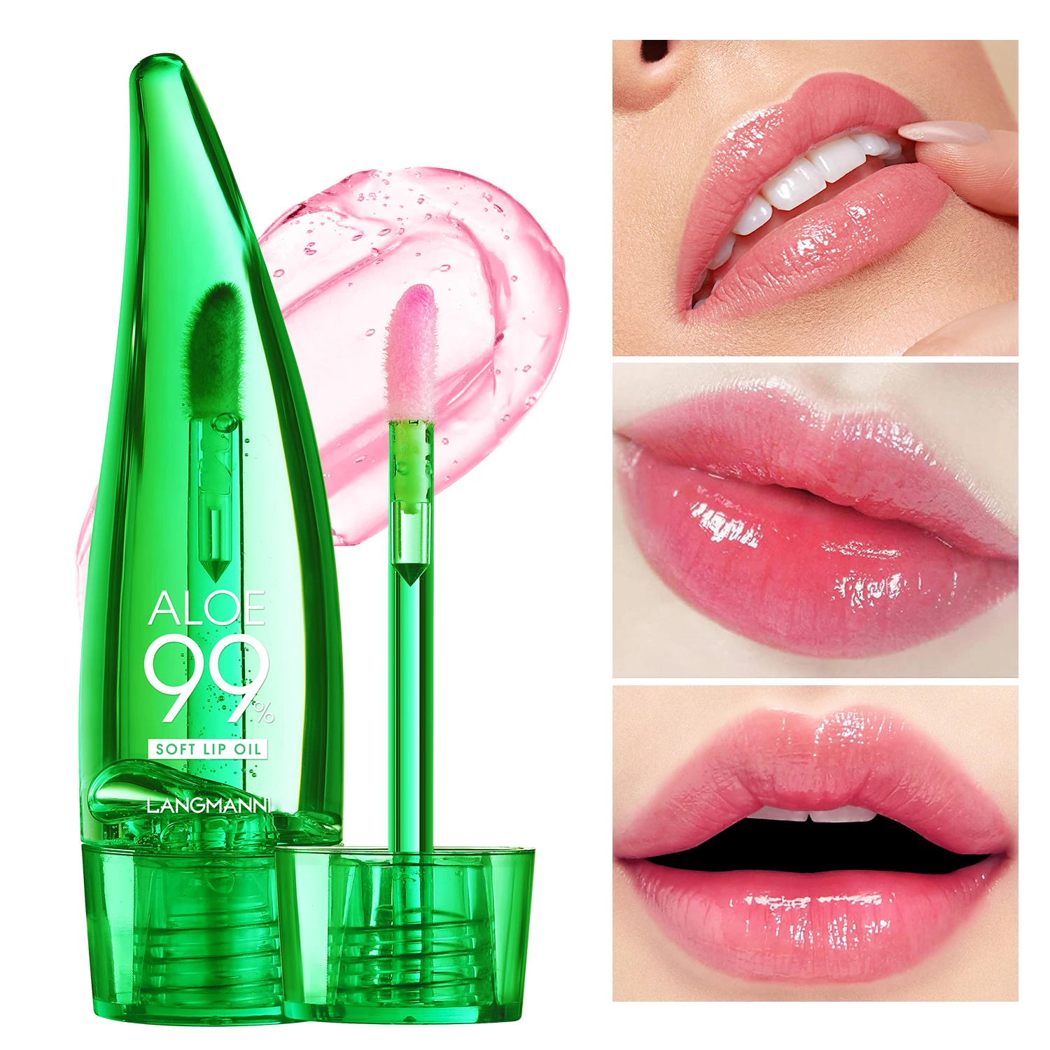 langmannni Aloe Vera Moisturising Lip Gloss Warm Feeling Colour Changing Lip Glaze Long Lasting Moisture Lip Oil - Image 4
