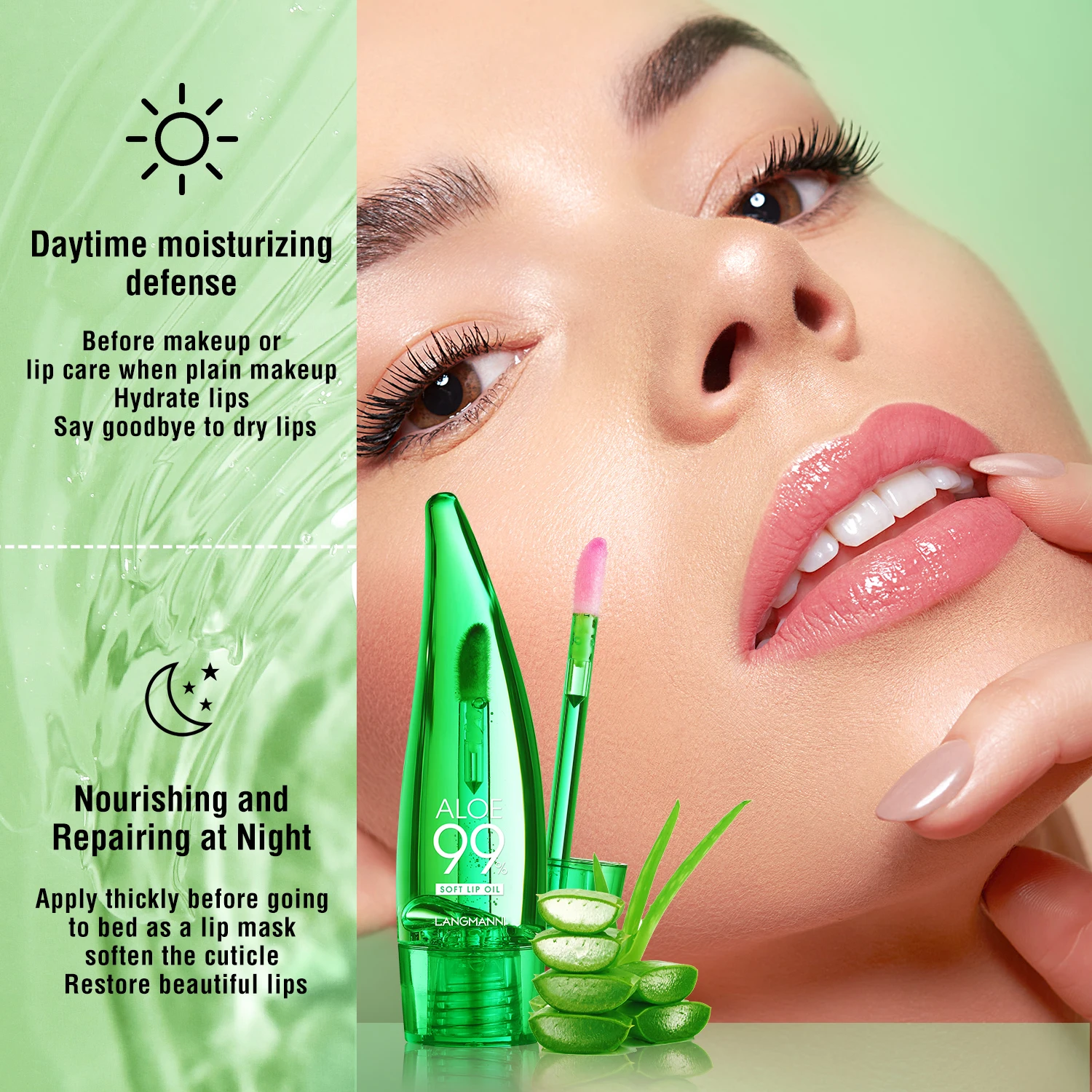 langmannni Aloe Vera Moisturising Lip Gloss Warm Feeling Colour Changing Lip Glaze Long Lasting Moisture Lip Oil - Image 5