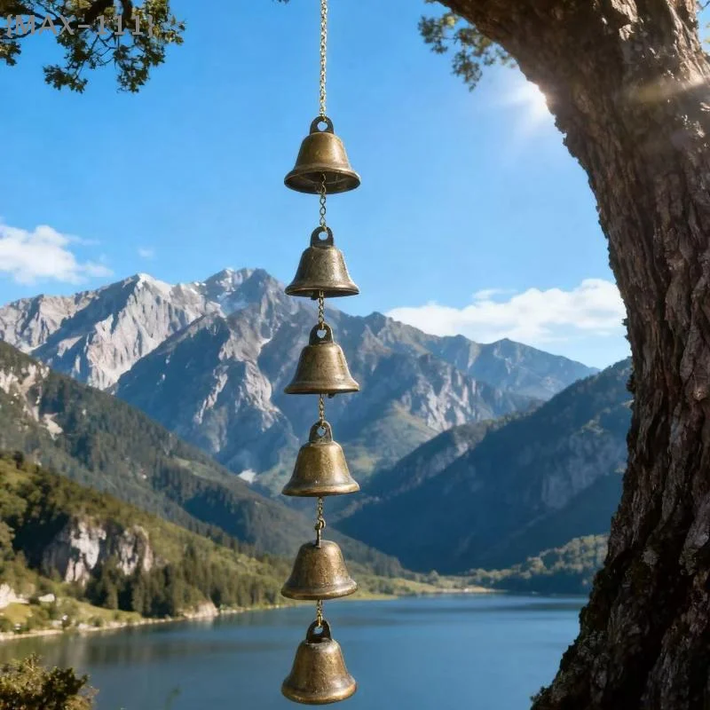 【MAX111-M3】Classic Rustic Iron Bell Wind Chime with Chain - Handmade Metal Decoration for Courtyard Garden Wall Hanging Ornament - Image 4
