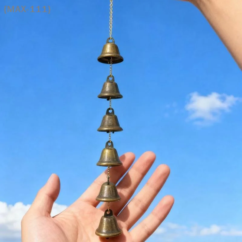 【MAX111-M3】Classic Rustic Iron Bell Wind Chime with Chain - Handmade Metal Decoration for Courtyard Garden Wall Hanging Ornament