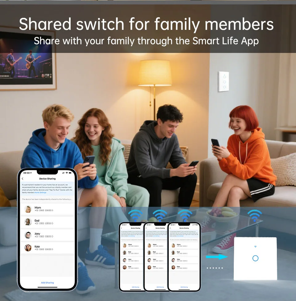 1 2 3 4 Gang WiFi RF 433mhz Touch Wall Light Smart Wireless with Switch 220V no Neutral EU Work With Tuya Alexa Google - Image 6