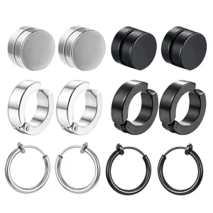1 Pairs Fashion Magnetic Stud Earrings Men and Women Black CZ Magnet Non-piercing Clip Earring Set Punk Earrings Jewelry Gift