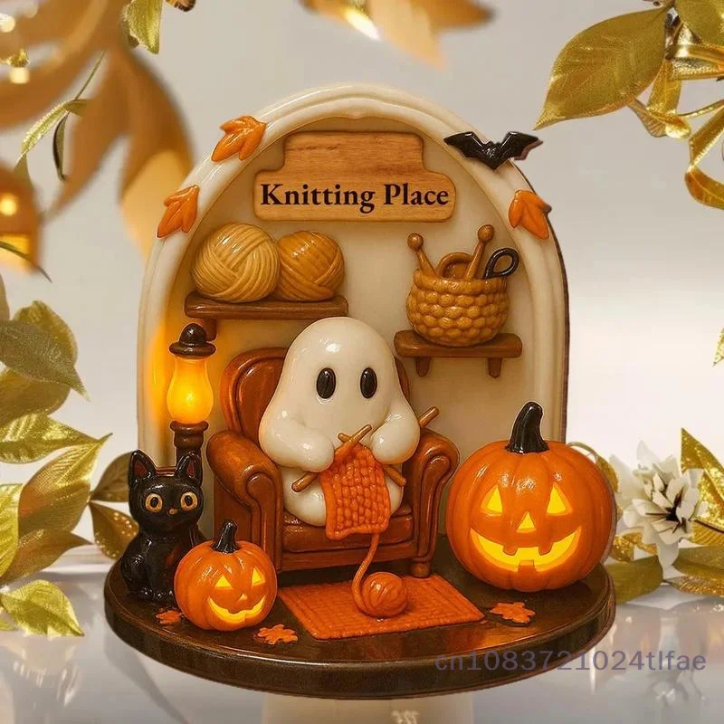 1 Pc Cute Reading Ghost Halloween Ghost Ornaments 2D Flat Acrylic Pendant Halloween Hanging Home Decor - Image 4