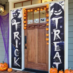 1 Set Halloween Decorations Themed Porch Banner Hanging Door Curtain Banner Pumpkin Ghost For Home Trick Or Treat Horror Party