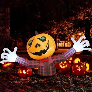1.2M Halloween Pumpkin Wearing Checkered Shirt Inflatable Decoration Gentleman Ghost Halloween Inflated Toys Outdoor Garden Deco
