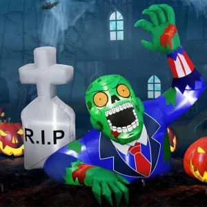 1.6M Halloween Inflatable Zombies Crawled Out of The Grave Decoration RIP Tomb Zombie Ghost Outdoor Yard Garden Halloween Decor
