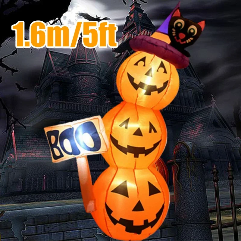 1.6M/5FT Halloween Inflatable Model Pumpkin Built-in LED Lights Holiday Outdoor Indoor Home Garden Party Fun Cute Decoration