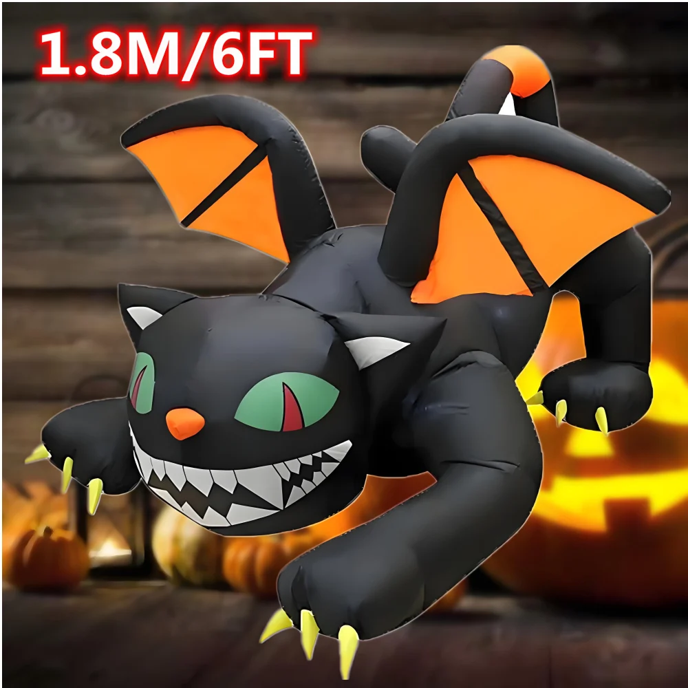 1.8M/6FT Halloween Inflatable Black Cat Toy Ghost Built-in LED Lights Indoor Outdoor Yard Airblown Decoration Fun Party Display - Image 2