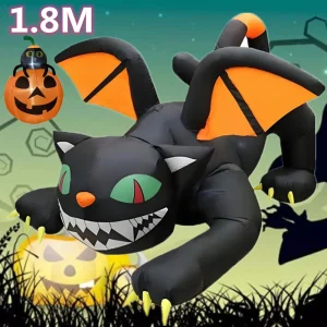 1.8M/6FT Halloween Inflatable Black Cat Toy Ghost Built-in LED Lights Indoor Outdoor Yard Airblown Decoration Fun Party Display