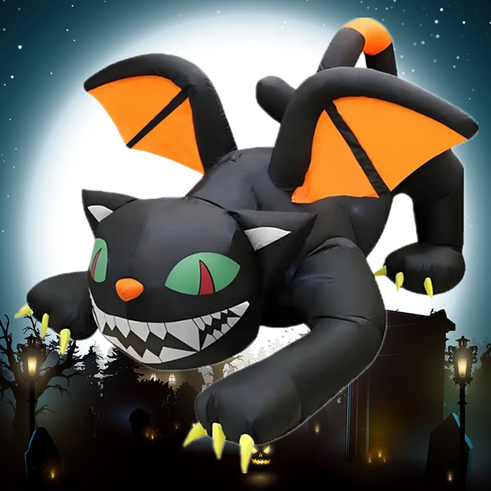 1.8M/6FT Halloween Inflatable Black Cat Toy Ghost Built-in LED Lights Indoor Outdoor Yard Airblown Decoration Fun Party Display - Image 4