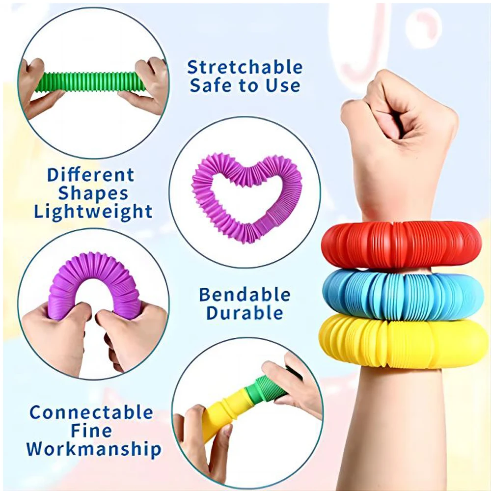 10-30PCS Colorful Telescopic Tubes Fidget Toys Plastic Sensory Pop Tubes Stress Relief Toys Adults Decompression Kids Toys Gifts - Image 5