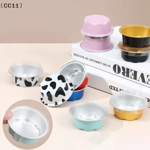 10 Pcs 50ml Temperature Resistance Reusable Aluminum Foil Baking Cups With Lid Small Pudding Tart Tins Pastry Baking Tools〔CC11〕