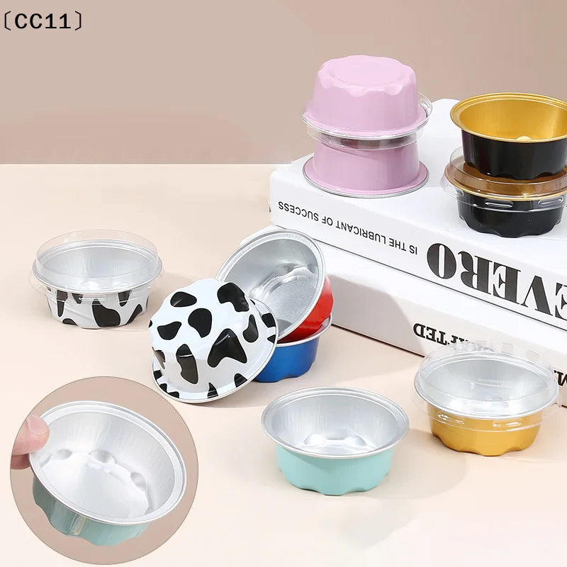 10 Pcs 50ml Temperature Resistance Reusable Aluminum Foil Baking Cups With Lid Small Pudding Tart Tins Pastry Baking Tools〔CC11〕
