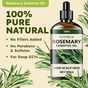 100% pure rosemary essential oil, suitable for hair, scalp, and skin, natural aromatherapy oil, nourishing and revitalizing.