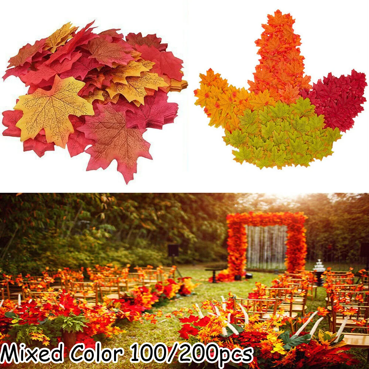 100/200Pcs Artificial Silk Maple Leaf Autumn Fake Leaves Garland Maple Leaves Vine Thanksgiving Halloween Wedding Party Decor - Image 2