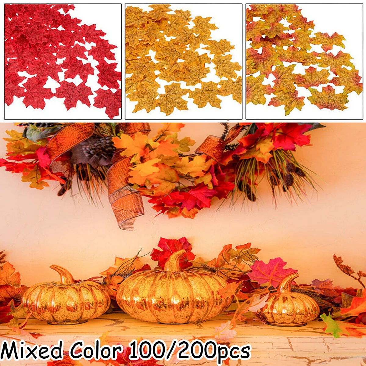 100/200Pcs Artificial Silk Maple Leaf Autumn Fake Leaves Garland Maple Leaves Vine Thanksgiving Halloween Wedding Party Decor - Image 5