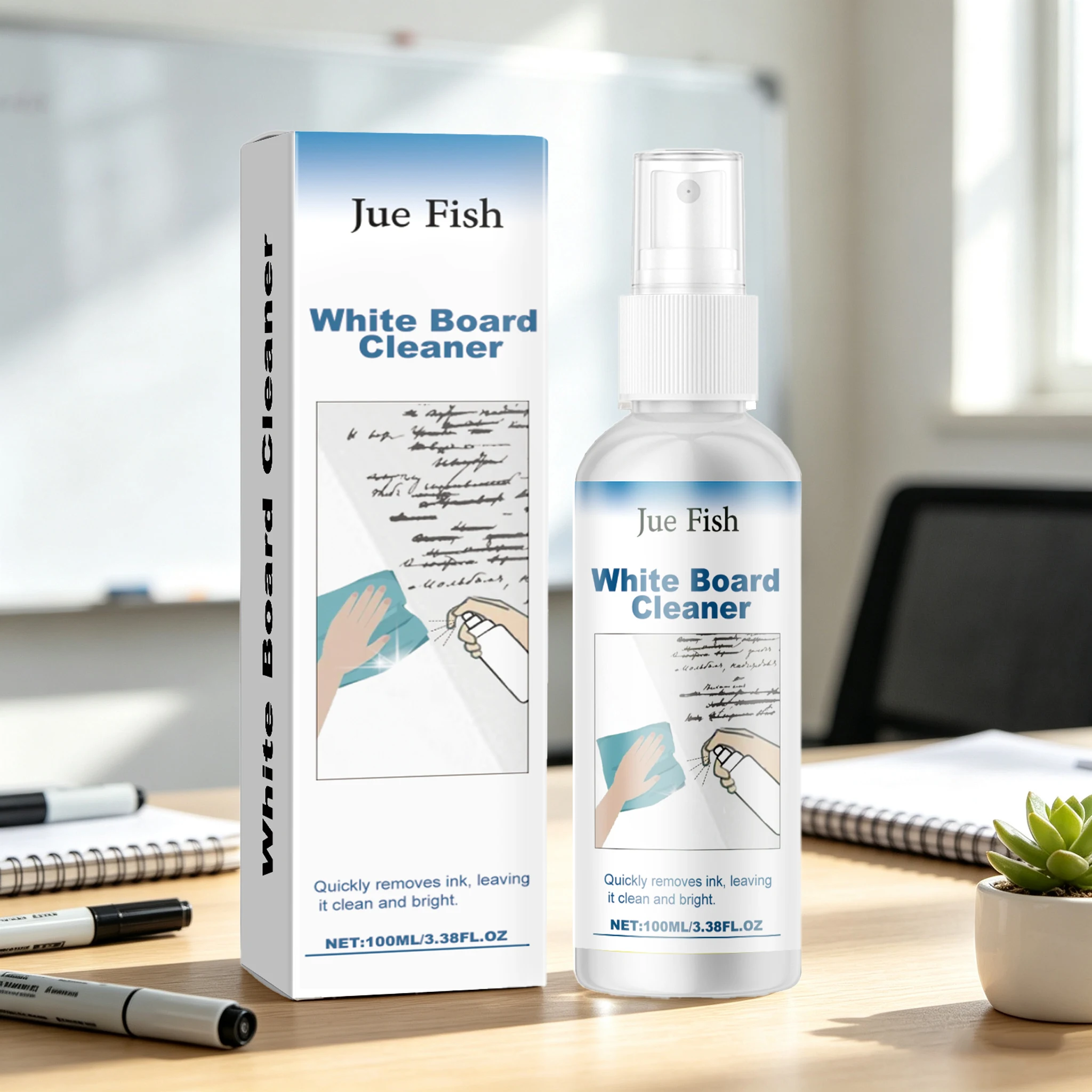 100ML Whiteboard Cleaner Spray Fast Cleaning Without Residue Remove Dry Erase Pen Ink & Oil-based Marker for Office & Classroom